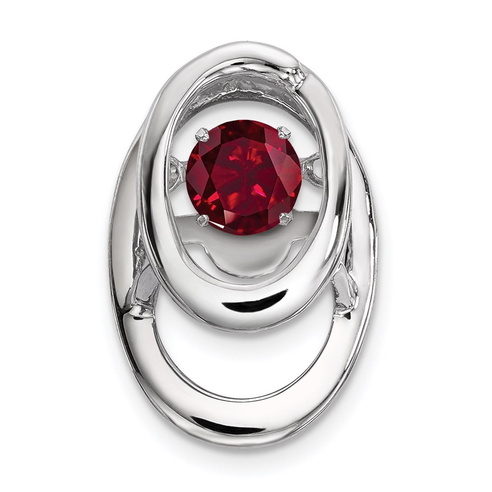 QBPD32JUL.jpg Sterling Silver Rhodium Plated Lab Created Ruby Birthstone Vibrant Chain Slide - Image 1