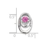 Sterling Silver Rhodium Plated Pink CZ Birthstone Vibrant Chain Slide - Image 3