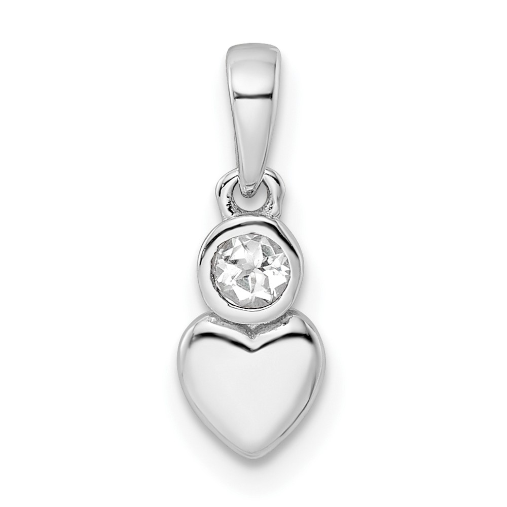 QBPD35APR.jpg Sterling Silver Rhodium-plated Polished White Topaz Heart Pendant - Image 1