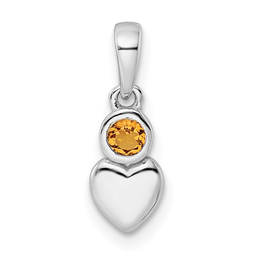 QBPD35NOV.jpg Sterling Silver Rhodium-plated Polished Citrine Heart Pendant - Image 1