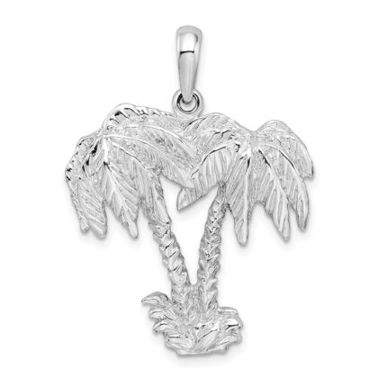 De-Ani Sterling Silver Rhodium-Plated Polished and Textured Double Palm Tree Pendant