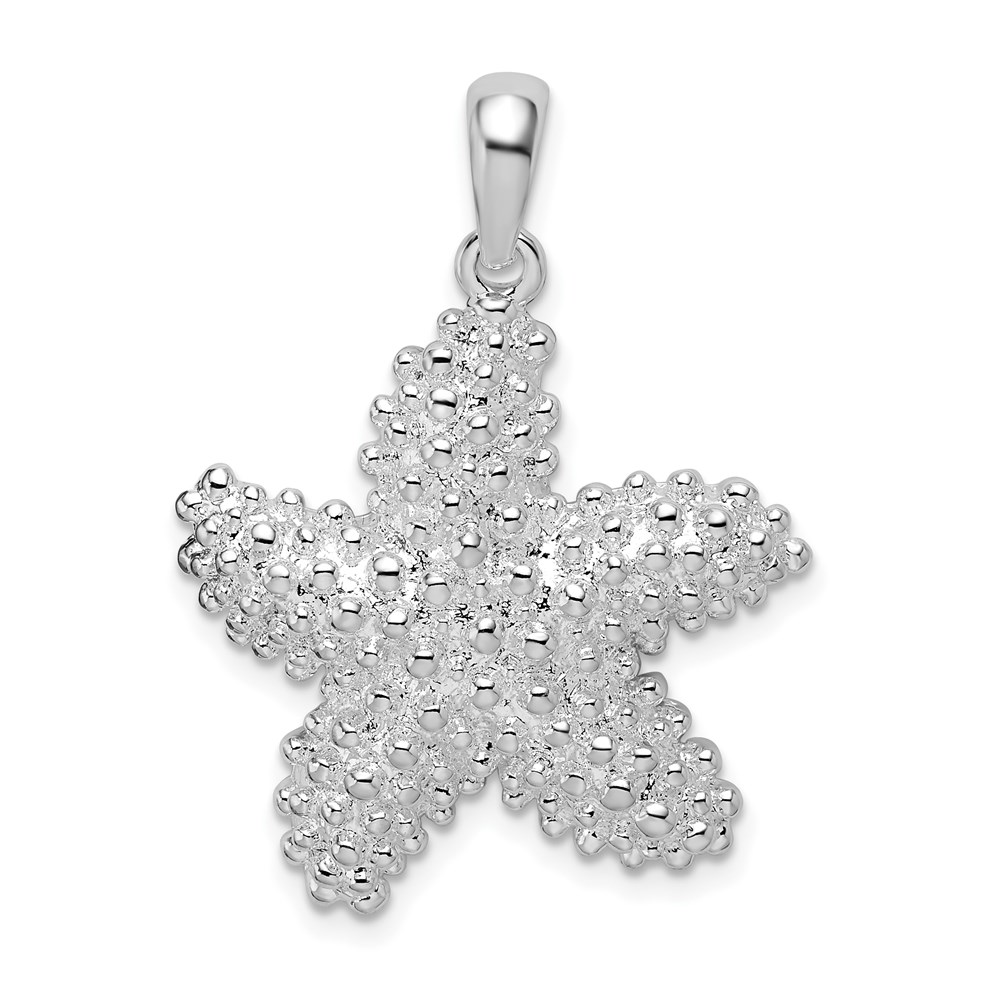 QC10009.jpg De-Ani Sterling Silver Rhodium-Plated Polished and Textured Starfish Pendant - Image 1
