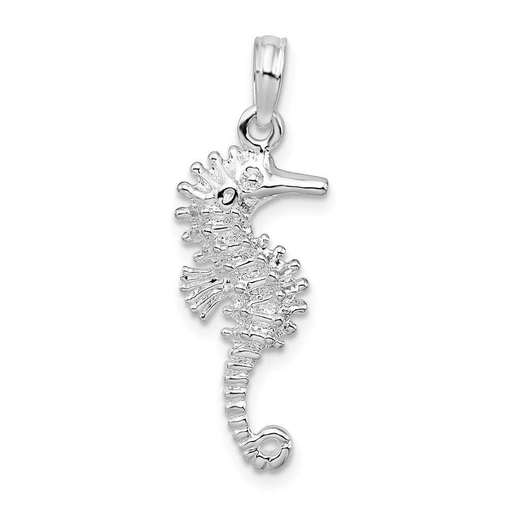 QC10013.jpg De-Ani Sterling Silver Rhodium-Plated Polished and Textured 3D Seahorse Pendant - Image 1