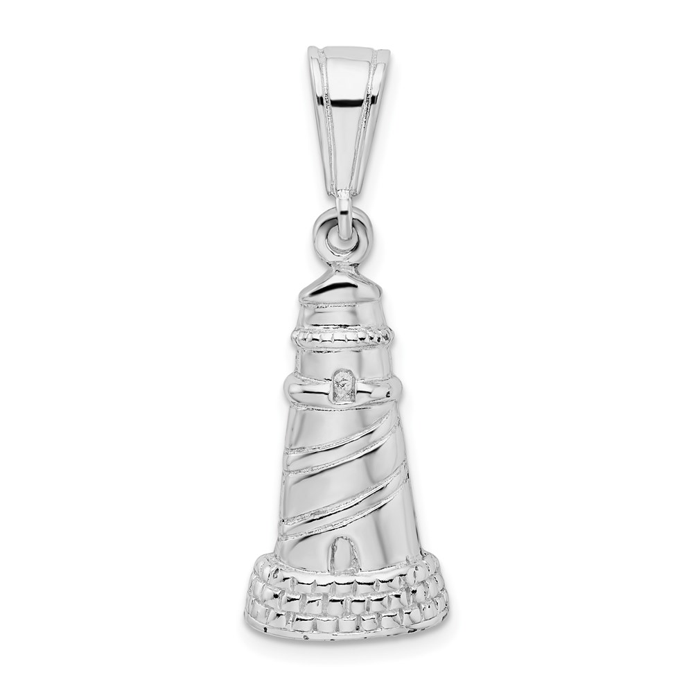 QC10019.jpg De-Ani Sterling Silver Rhodium-Plated Polished and Textured Lighthouse Pendant - Image 1