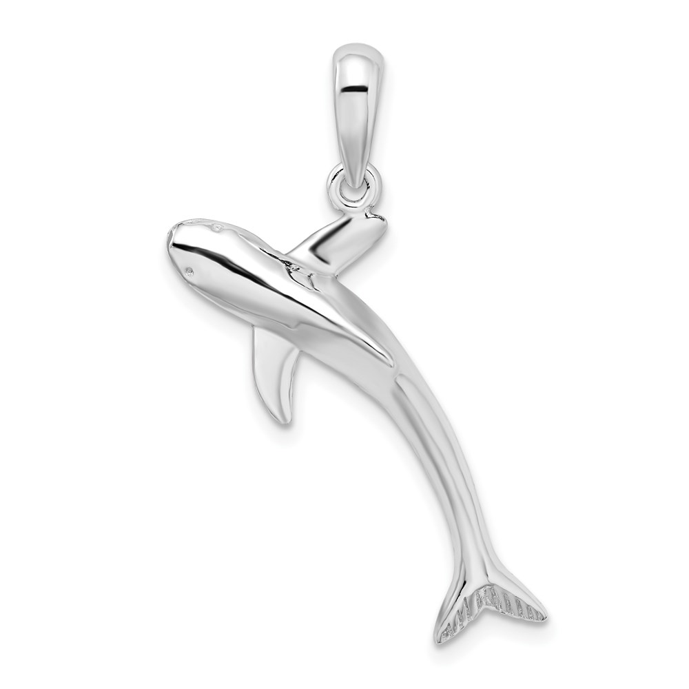 QC10022.jpg De-Ani Sterling Silver Rhodium-Plated Polished 3D Blue Shark Pendant - Image 1