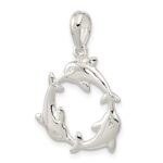 De-Ani Sterling Silver Rhodium-Plated Polished 3 Dolphin Circle Pendant - Image 4