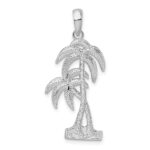 De-Ani Sterling Silver Rhodium-Plated Polished and Textured Double Palm Tree Pendant