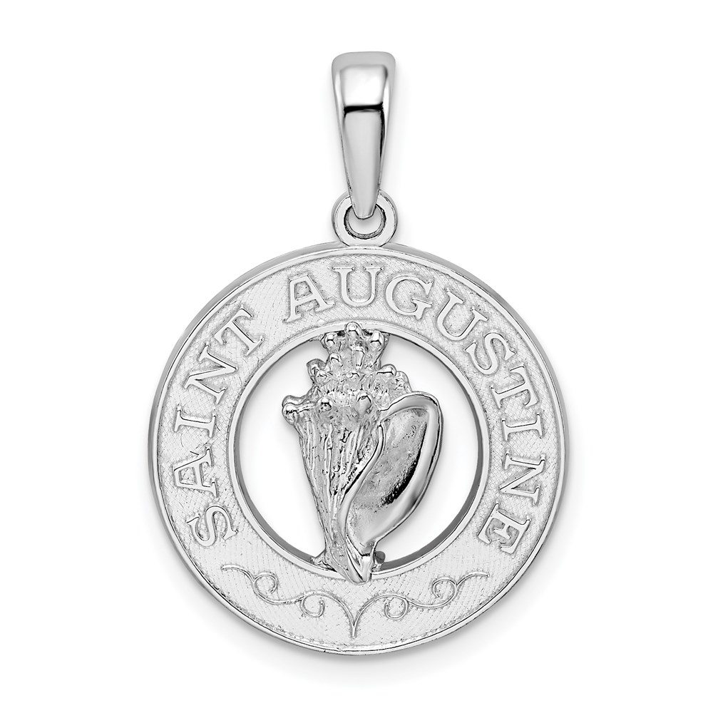 QC10070.jpg De-Ani Sterling Silver Rhodium-Plated Polished St. Augustine with Shell Circle Pendant - Image 1
