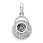 De-Ani Sterling Silver Rhodium-Plated 3D Flower Basket Moveable Handle Pendant - Image 5