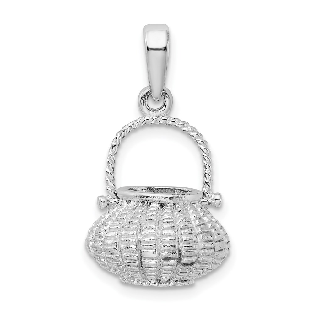 QC10076.jpg De-Ani Sterling Silver Rhodium-Plated 3D Flower Basket Moveable Handle Pendant - Image 1