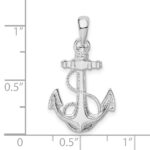 De-Ani Sterling Silver Rhodium-Plated Polished and Textured Anchor with Rope Pendant - Image 4