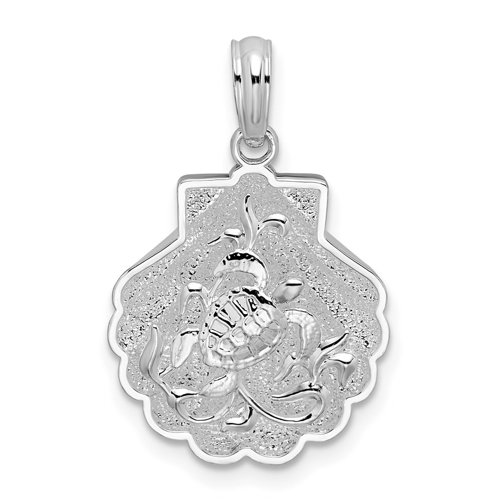 QC10088.jpg De-Ani Sterling Silver Rhodium-Plated Polished and Textured Shell / Sea Turtles Pendant - Image 1