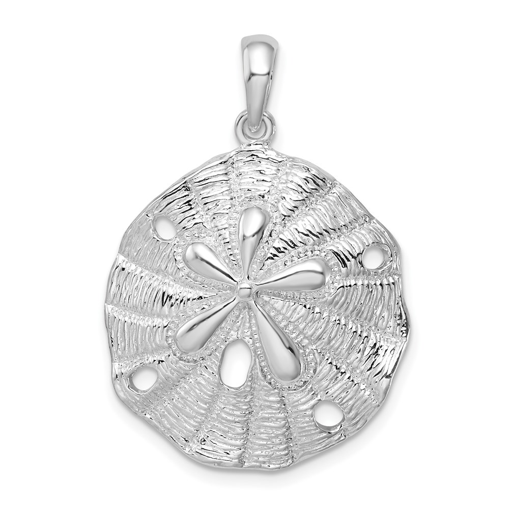 QC10092.jpg De-Ani Sterling Silver Rhodium-Plated Polished and Textured Sand Dollar Pendant - Image 1