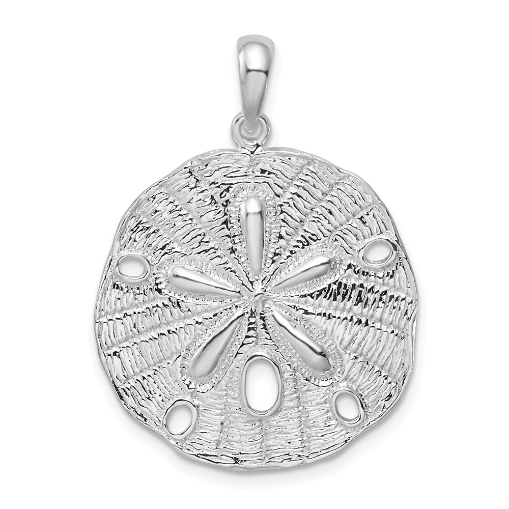 QC10094.jpg De-Ani Sterling Silver Rhodium-Plated Polished and Textured Sand Dollar Pendant - Image 1