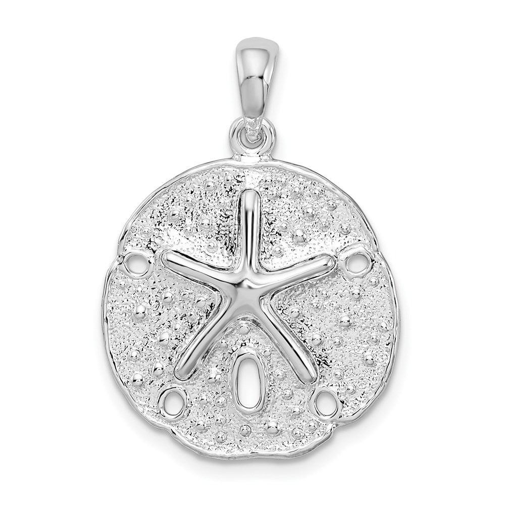 QC10096.jpg De-Ani Sterling Silver Rhodium-Plated Polished and Textured Sand Dollar Pendant - Image 1