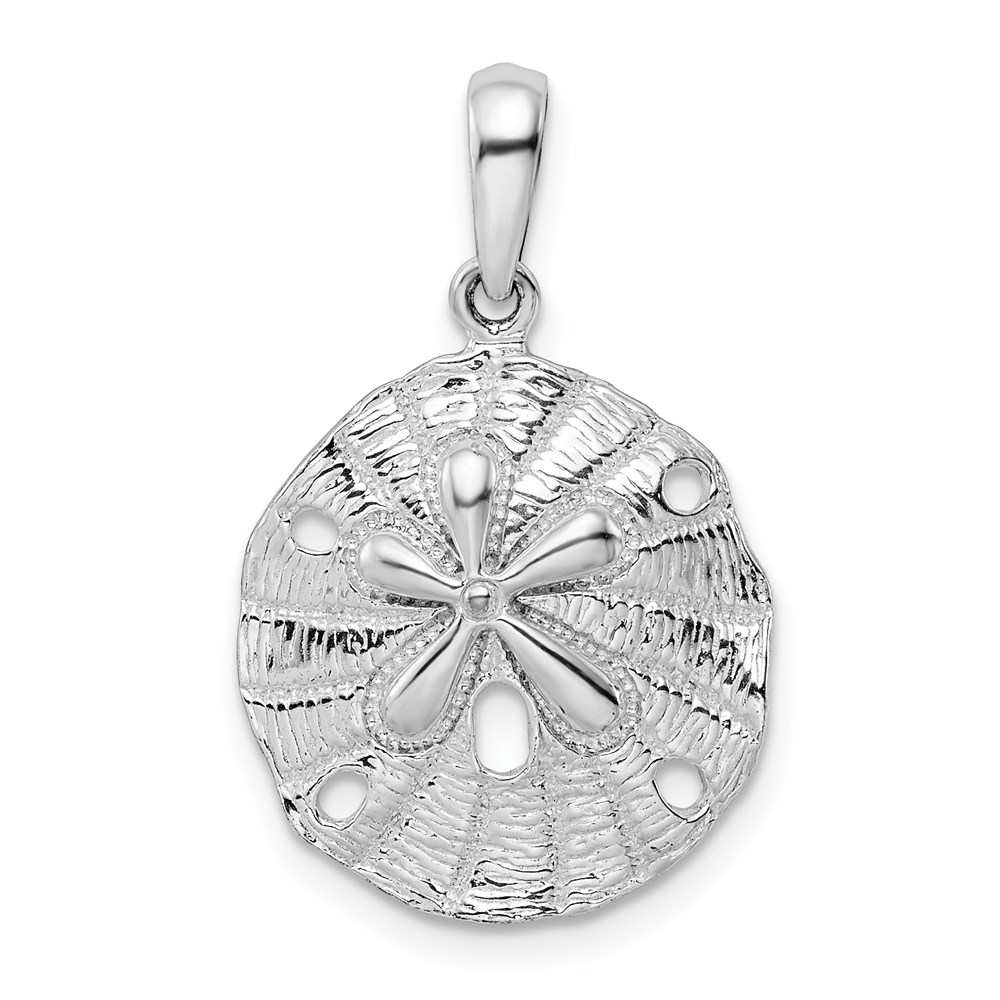 QC10099.jpg De-Ani Sterling Silver Rhodium-Plated Polished and Textured Sand Dollar Pendant - Image 1