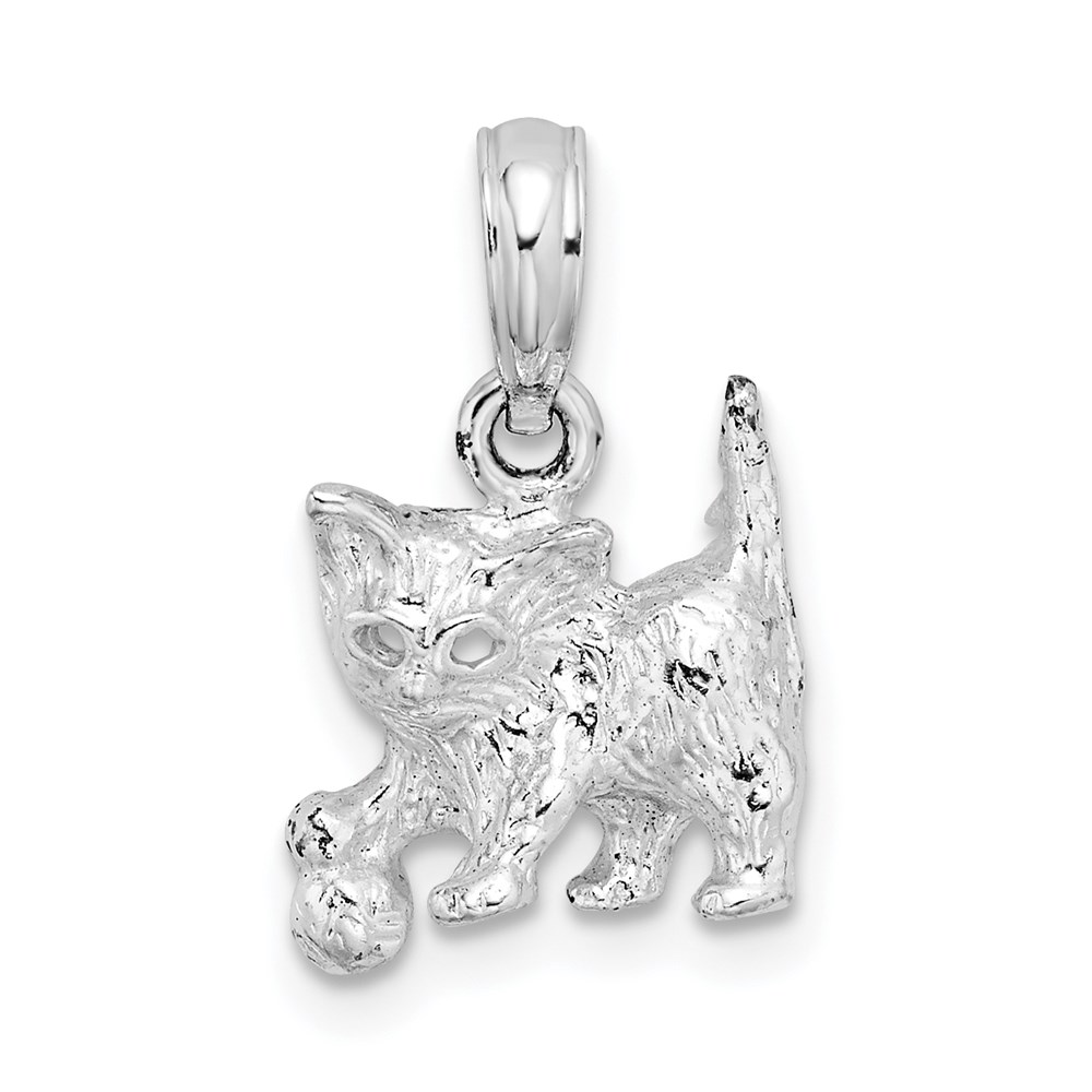 QC10120.jpg De-Ani Sterling Silver Rhodium-Plated Polished Cat with Ball Pendant - Image 1