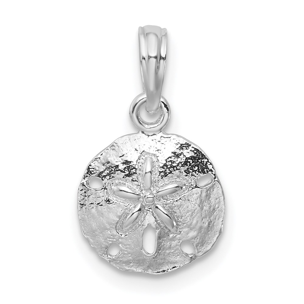 QC10127.jpg De-Ani Sterling Silver Rhodium-Plated Polished and Textured Small Sand Dollar Pendant - Image 1