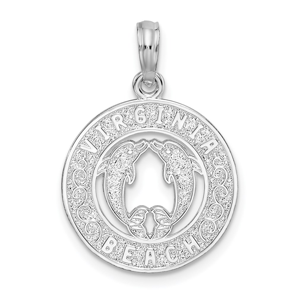QC10139.jpg De-Ani Sterling Silver Rhodium-Plated Virginia Beach with Dolphins Circle Pendant - Image 1