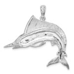 De-Ani Sterling Silver Rhodium-Plated Polished and Satin Striped Marlin Pendant - Image 3