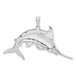 De-Ani Sterling Silver Rhodium-Plated Polished and Satin Blue Marlin Pendant - Image 3