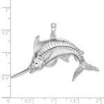 De-Ani Sterling Silver Rhodium-Plated Polished and Satin Blue Marlin Pendant - Image 4
