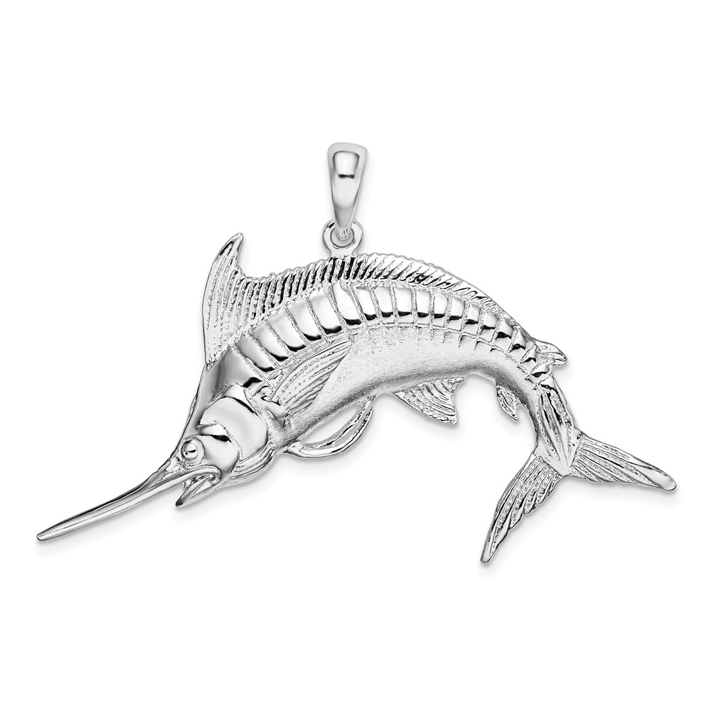 QC10147.jpg De-Ani Sterling Silver Rhodium-Plated Polished and Satin Blue Marlin Pendant - Image 1