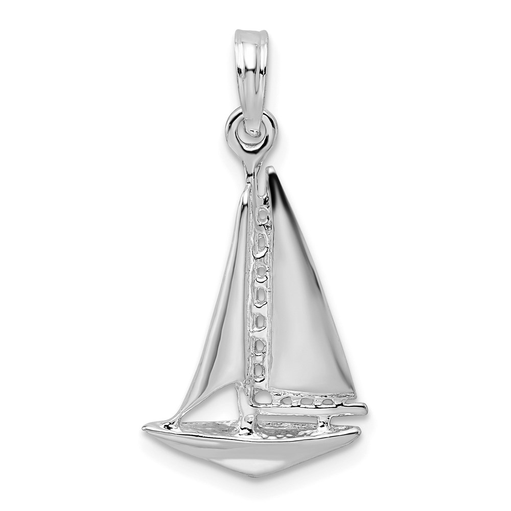 QC10154.jpg De-Ani Sterling Silver Rhodium-Plated Polished 3D Sailboat Pendant - Image 1