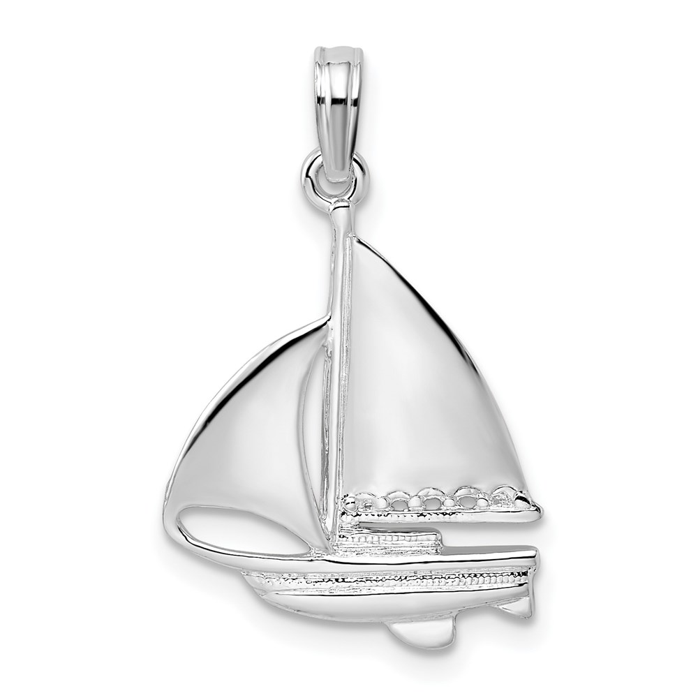 QC10155.jpg De-Ani Sterling Silver Rhodium-Plated Polished Sailboat Pendant - Image 1