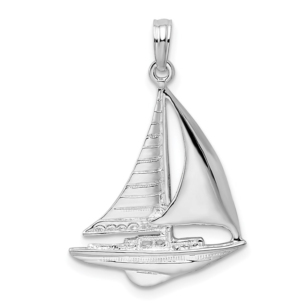 QC10156.jpg De-Ani Sterling Silver Rhodium-Plated Polished Sailboat Pendant - Image 1