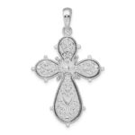 De-Ani Sterling Silver Rhodium-Plated Scroll Diamond-Cut Rounded Cross Pendant - Image 4