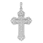 De-Ani Sterling Silver Rhodium-Plated Diamond-Cut Filigree Fleur de Lis Cross Pendant - Image 3