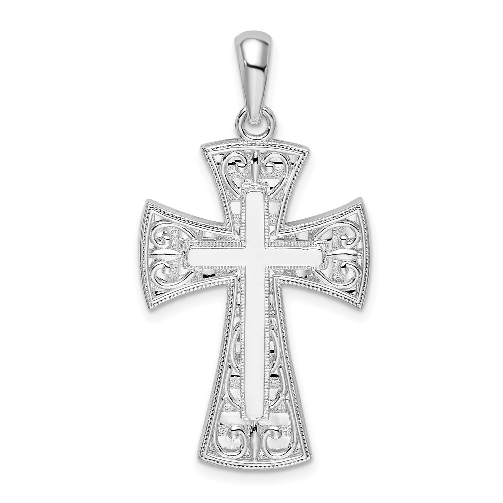 QC10195.jpg De-Ani Sterling Silver Rhodium-Plated Fancy Heart Design Cross Pendant - Image 1