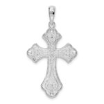 De-Ani Sterling Silver Rhodium-Plated Diamond-Cut Fleur de Lis Cross Pendant - Image 4