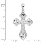De-Ani Sterling Silver Rhodium-Plated Diamond-Cut Fleur de Lis Cross Pendant - Image 3