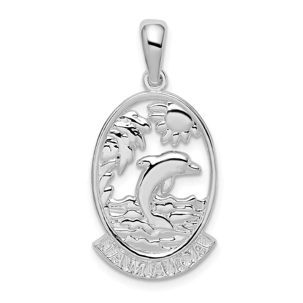 QC10217.jpg De-Ani Sterling Silver Rhodium-Plated Polished Jamaica Dolphin Sunset Pendant - Image 1