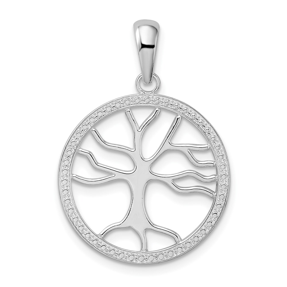 QC10223.jpg De-Ani Sterling Silver Rhodium-Plated Polished Large Cut-Out Tree of Life Pendant - Image 1