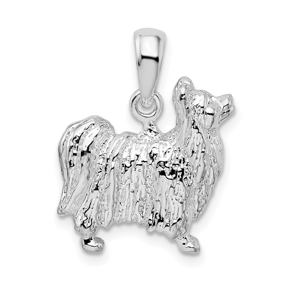 QC10228.jpg De-Ani Sterling Silver Rhodium-Plated Textured 3D Papillon Dog Pendant - Image 1
