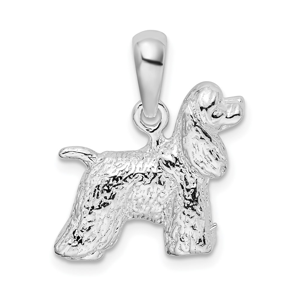 QC10240.jpg De-Ani Sterling Silver Rhodium-Plated Textured 3D Cocker Spaniel Pendant - Image 1