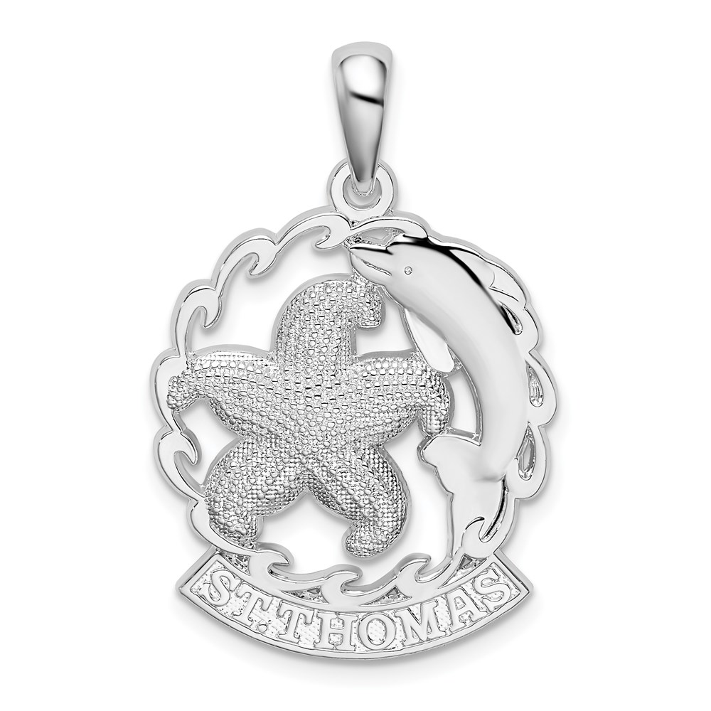 QC10250.jpg De-Ani Sterling Silver Rhodium-Plated St. Thomas Starfish and Dolphin Pendant - Image 1