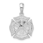 De-Ani Sterling Silver Rhodium-Plated Polished Reversible Fireman Medal Pendant