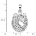 De-Ani Sterling Silver Rhodium-Plated Polished Horse Head in Horseshoe Pendant - Image 3