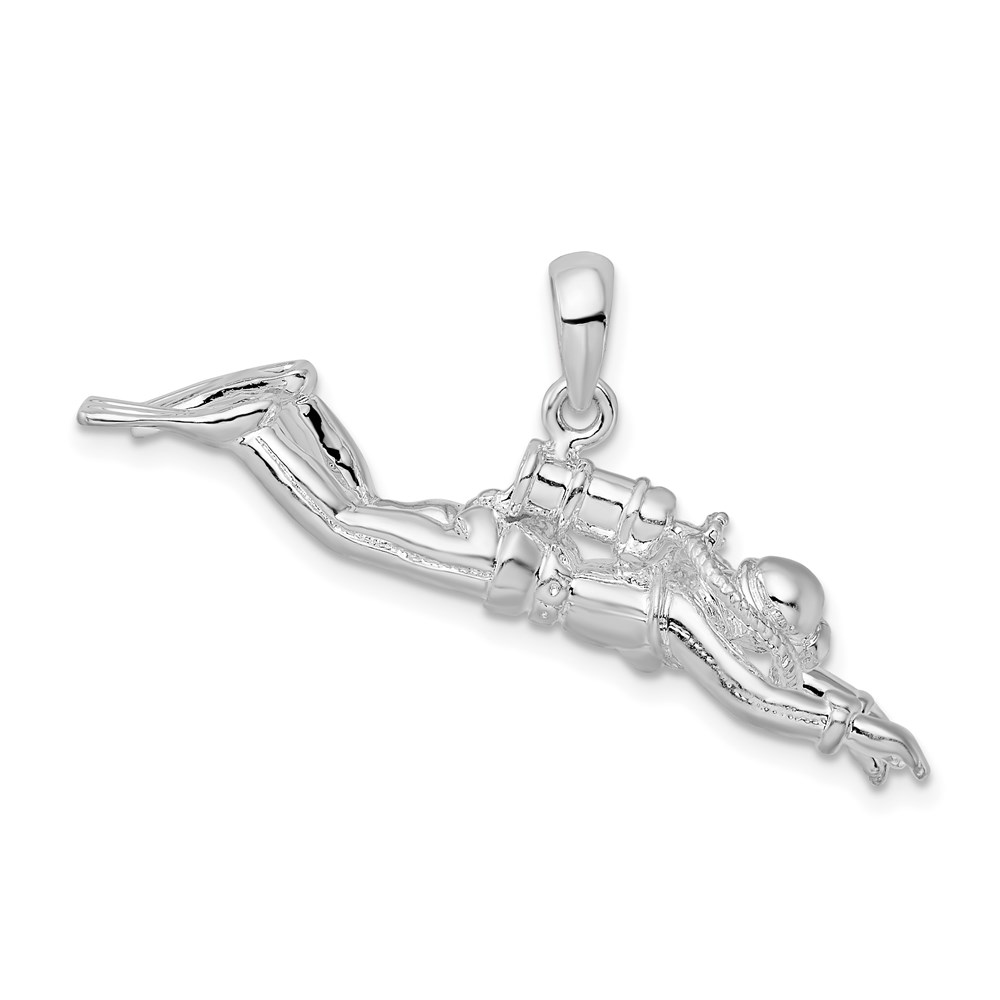 QC10276.jpg De-Ani Sterling Silver Rhodium-Plated Polished 3D Female Scuba Diver Pendant - Image 1