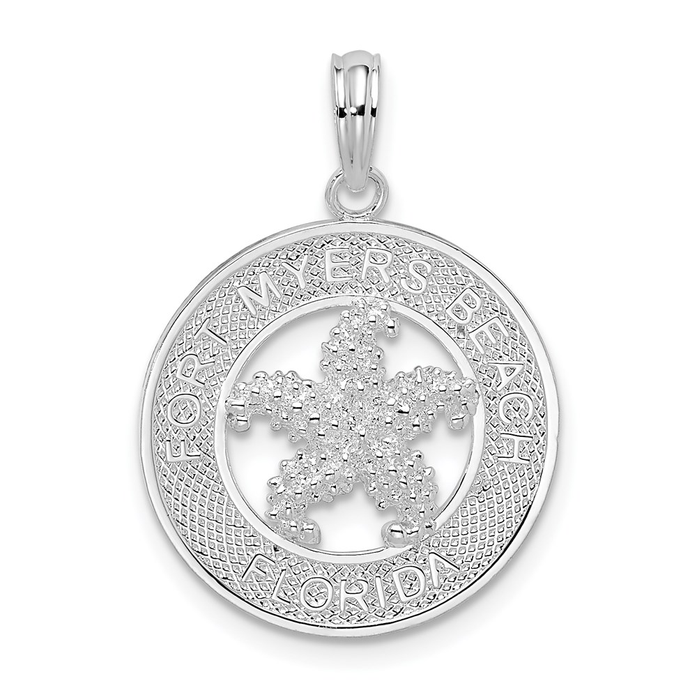 QC10283.jpg De-Ani Sterling Silver Rhodium-Plated Fort Myers Beach Florida Circle with Starfish Pendant - Image 1