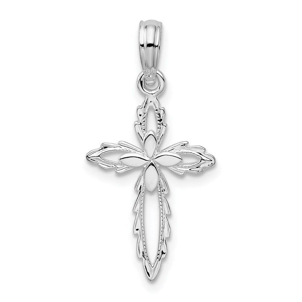 QC10300.jpg De-Ani Sterling Silver Rhodium-Plated Scalloped Edge Cut-Out Cross Pendant - Image 1
