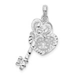 De-Ani Sterling Silver Rhodium-Plated Polished Moveable Key with Heart Lock Pendant