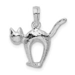 De-Ani Sterling Silver Rhodium-Plated Textured 3D Cat with Arched Back Pendant - Image 4