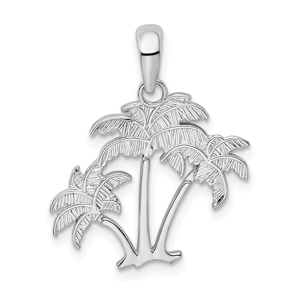 QC10342.jpg De-Ani Sterling Silver Rhodium-Plated Polished Palm Trees Pendant - Image 1