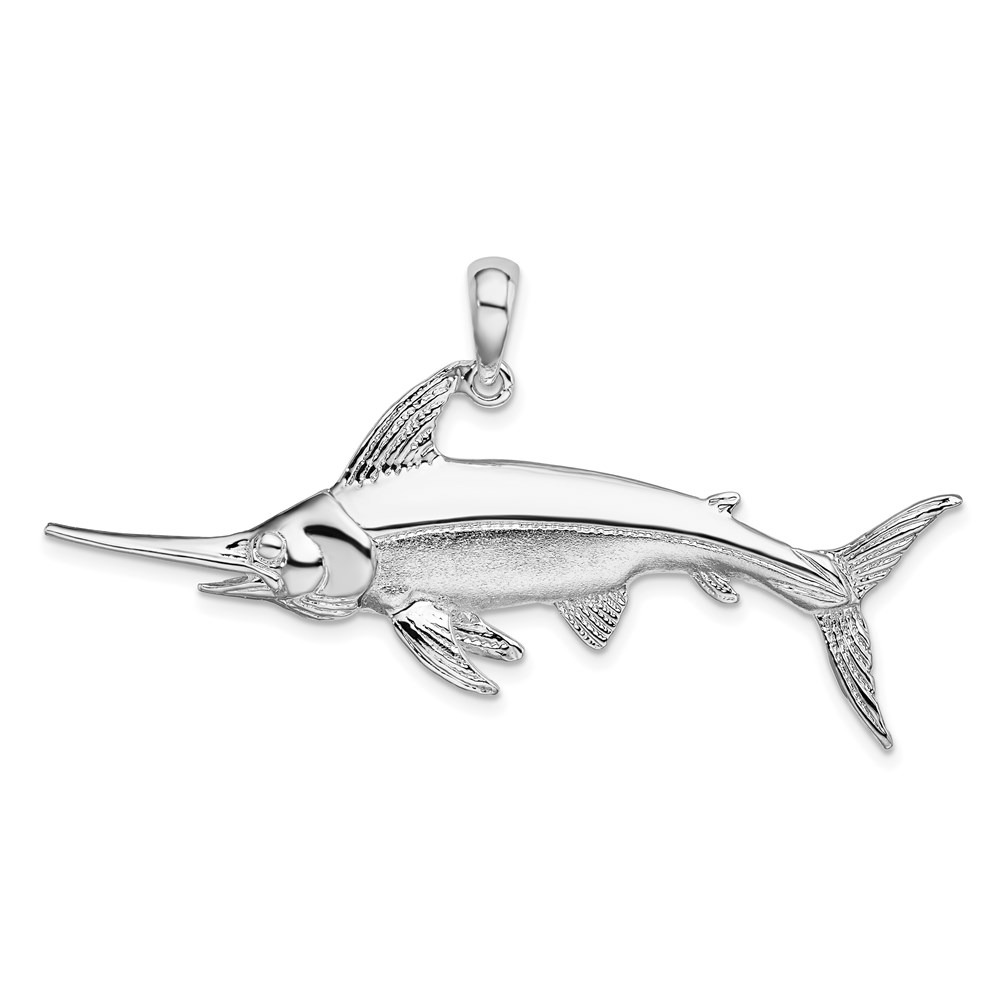 QC10344.jpg De-Ani Sterling Silver Rhodium-Plated Polished and Satin Swordfish Pendant - Image 1