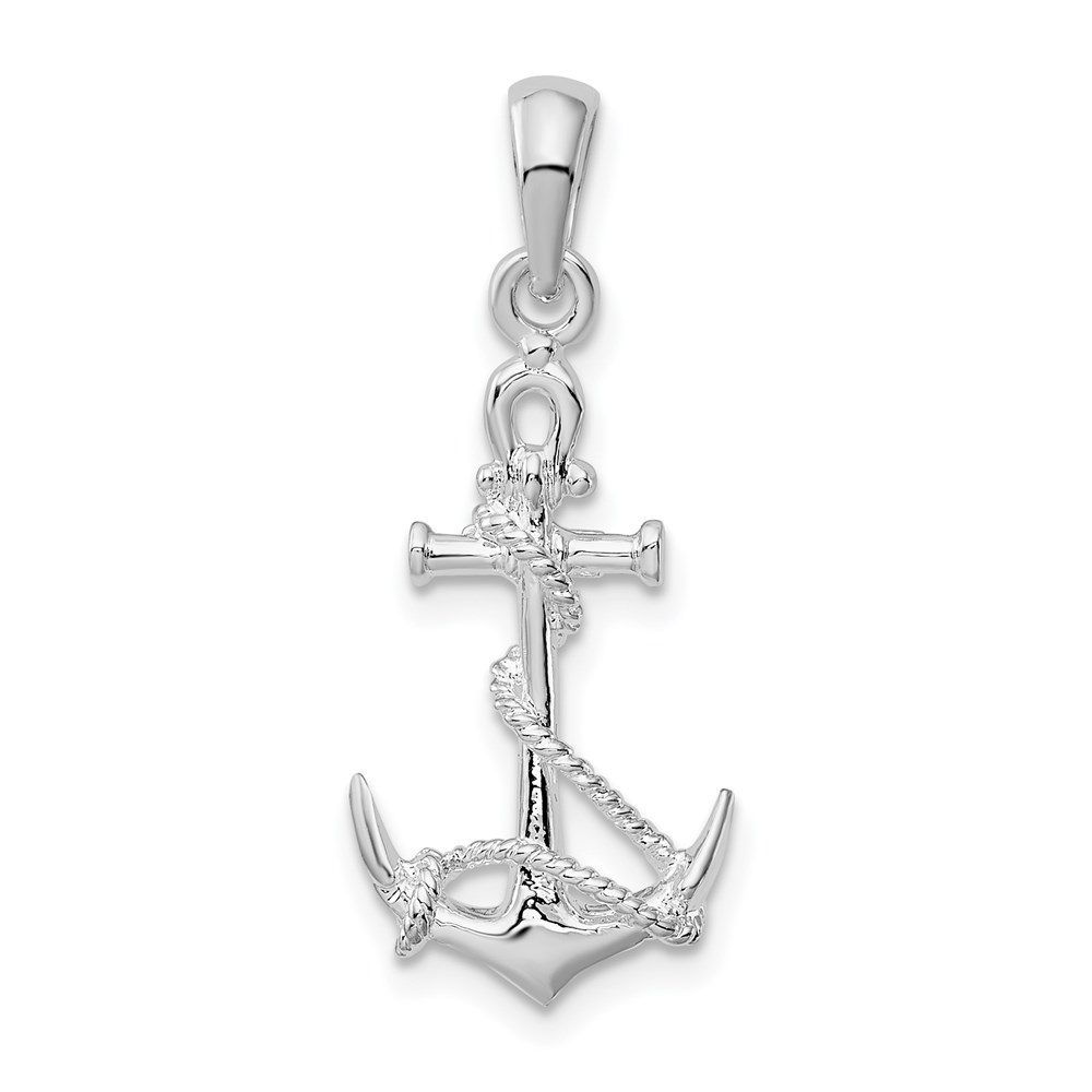 QC10348.jpg De-Ani Sterling Silver Rhodium-Plated 3D Anchor with Rope and Shackle Pendant - Image 1